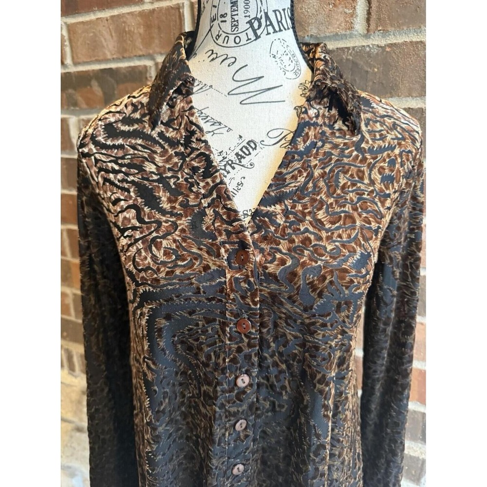 Sno Skins Small Burnout Velvet Blouse Cheetah Animal Print Brown Black Excellent - Picture 3 of 10